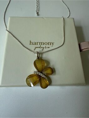 Harmony Yellow Flower Pendant Necklace with Crystal Accent